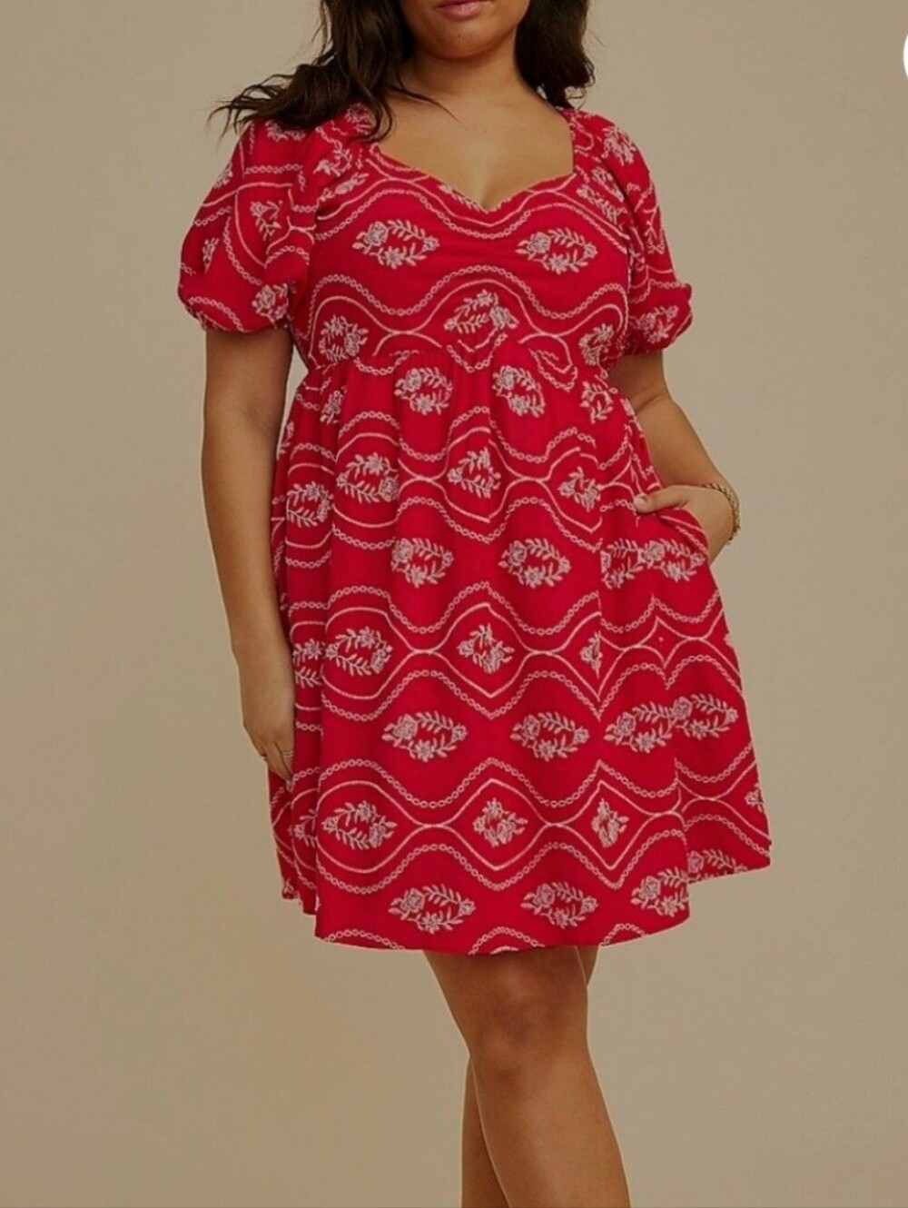 Maurice's Plus Size Women's Red Short Dress With Embroidered Detail